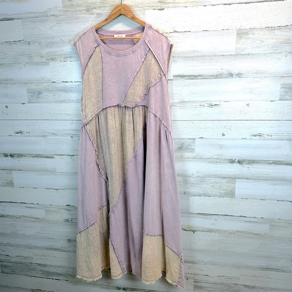 Oli & Hali Boho Oversized Patchwork Cotton Dress Raw Seam Lagenlook L - Picture 3 of 13